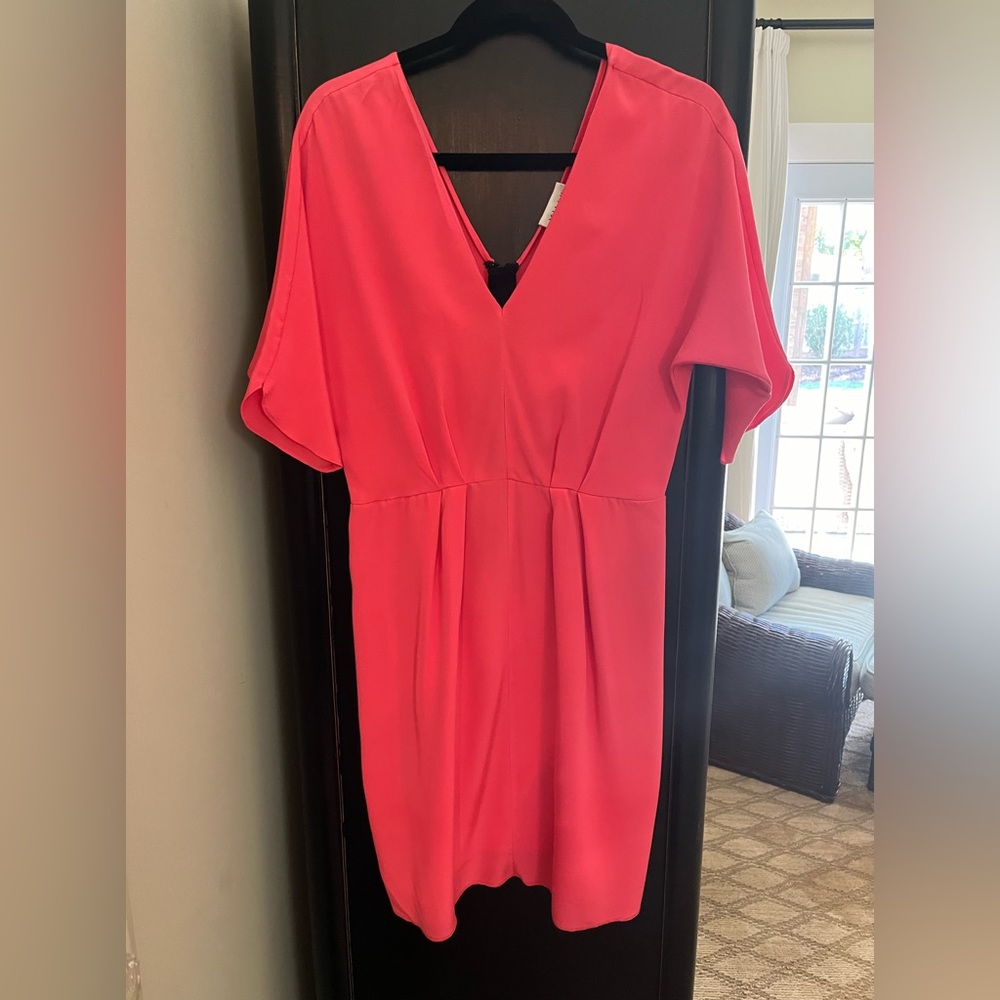 MILLY  coral dress with black statement zipper in back